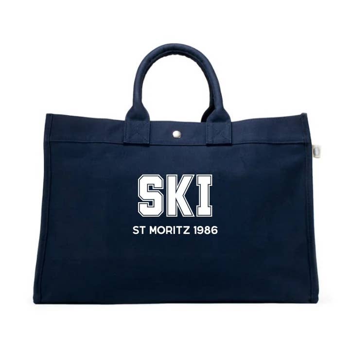 SAC TOTE SKI - St Moritz 1986 - Bleu marine avec blanc NOUVEAU ! pour la vente par Quilted Koala