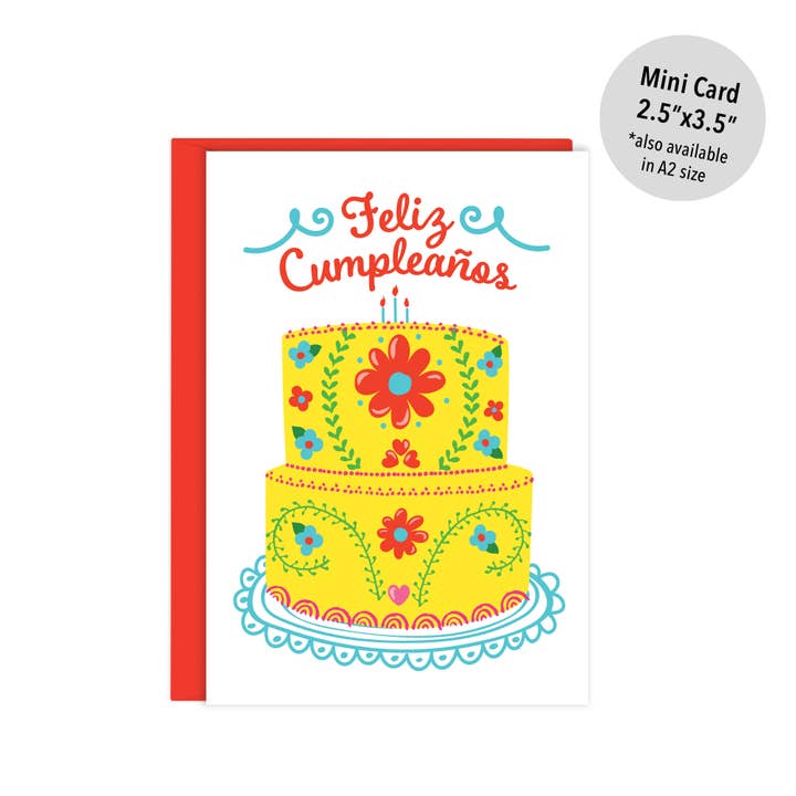 Gâteau Mini Feliz Cumpleaños | Carte au format du boîtier en espagnol pour la vente par Lucy Loves Paper