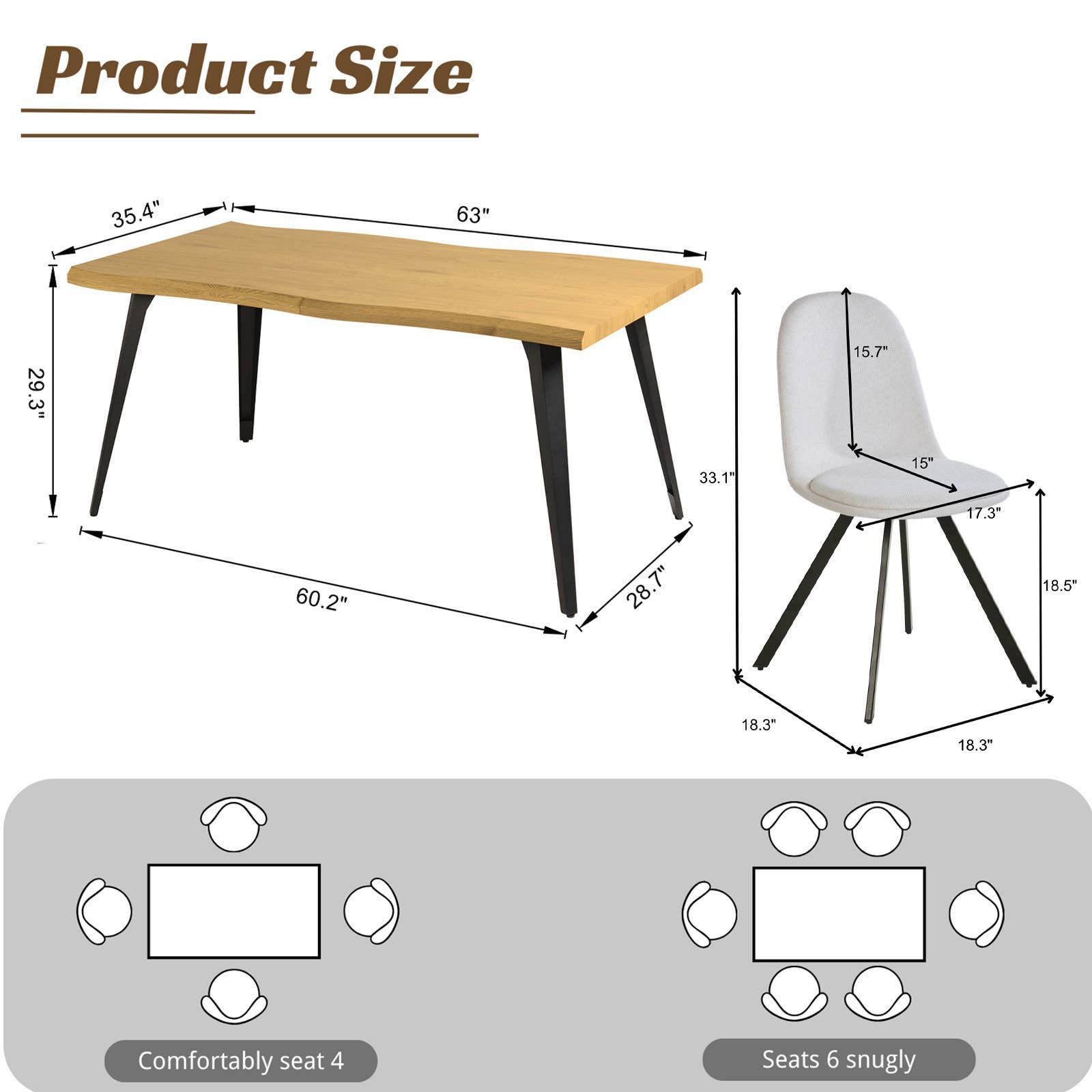39F Inc. - Wholesale Chair - 5-Piece Dining Set-63" Wave-Edge Table and Chair Options19