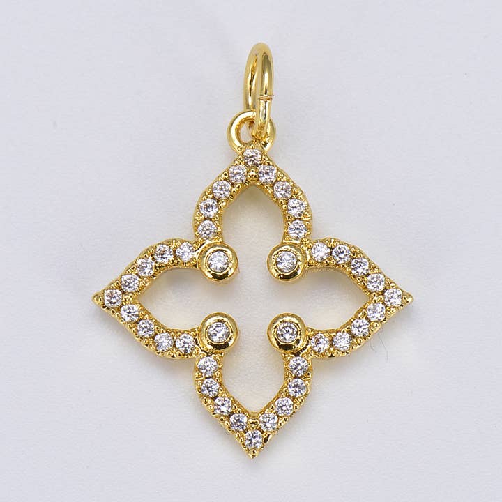 Beads Creation - Wholesale Individual Charm/Pendant - Gold Filled Four Leaf Clover Flower Charm Pendant, CP0160