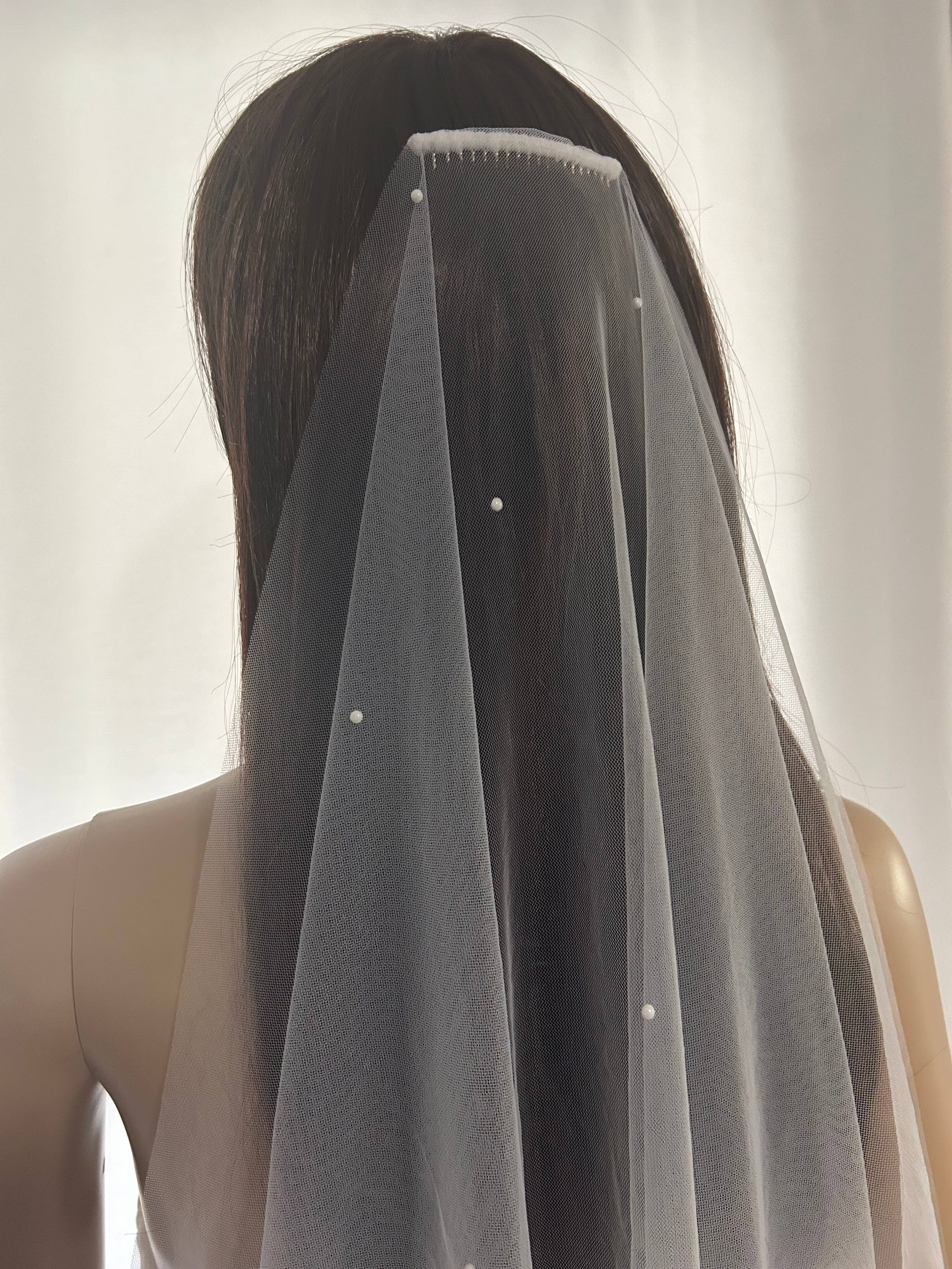 Ruffled Rose Veils - Wholesale Veil - Women's - Soft Scattered Pearl Minimal Wedding Veil0