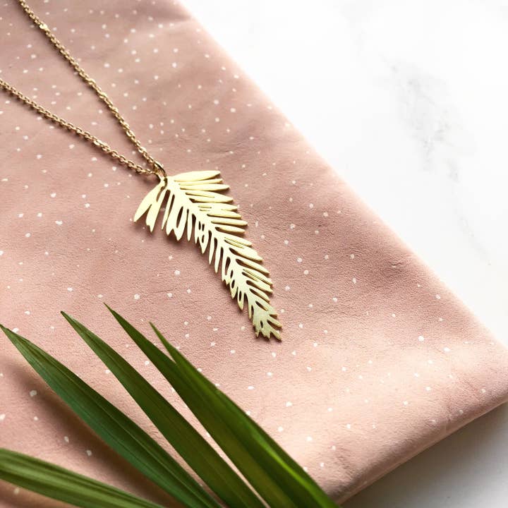 Gold Palm Leaf Necklace for wholesale by MicaPeet