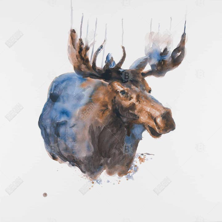 Grå Abstrakt blå elg | indrammet tryk på lærred 48 „x 48" for engroshandel på Faire