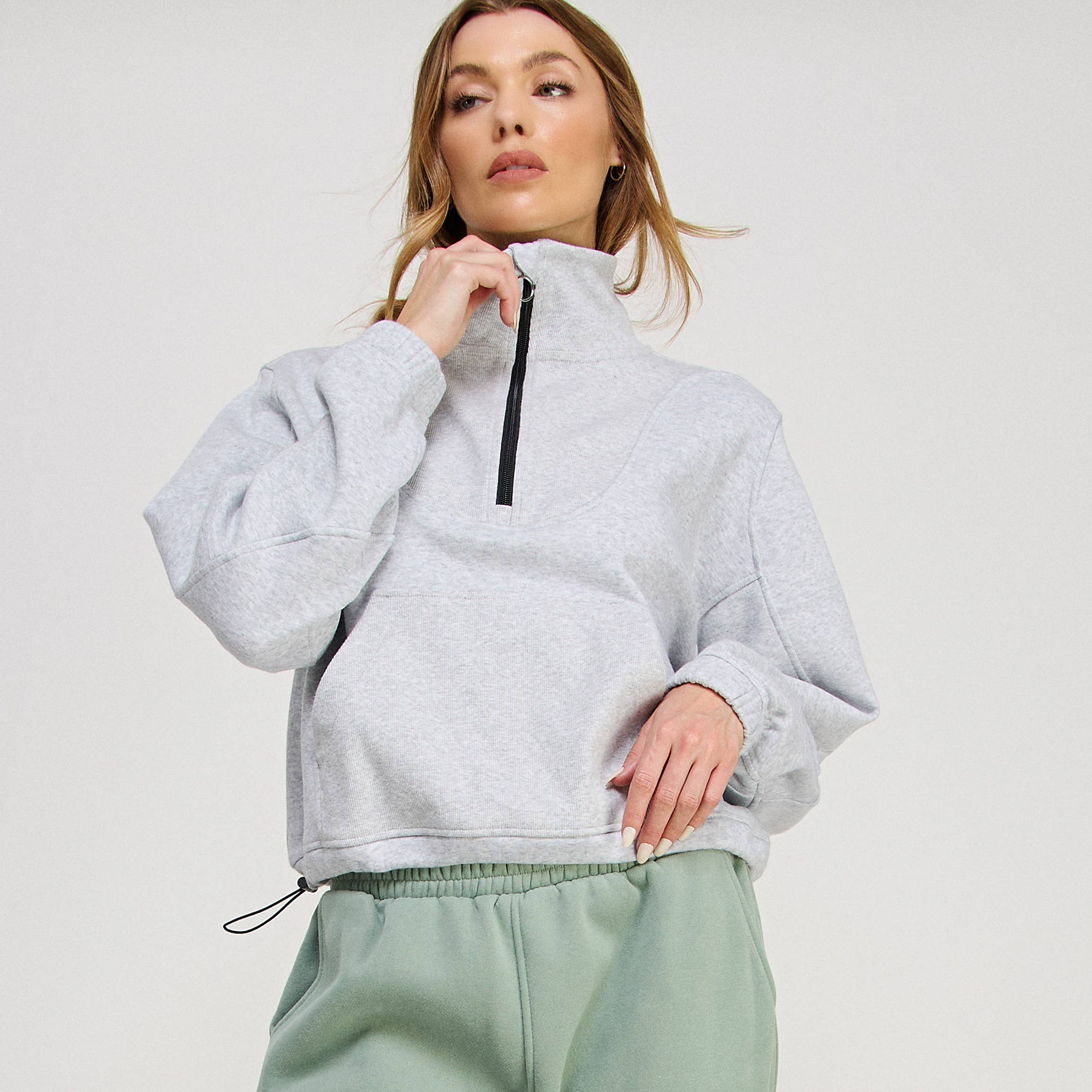 FREEZIA - Wholesale Sweatshirt - Women's - FRENCH TERRY NECK HALF ZIP SWEATSHIRT PULLOVER-FZ00122