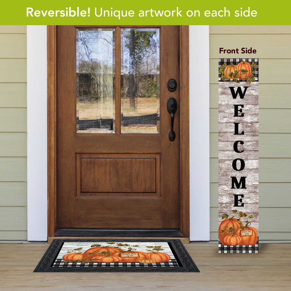 Briarwood Lane - Wholesale Outdoor Ornament/Decor - Pumpkins Wreath Pine Reversible Porch Leaner2