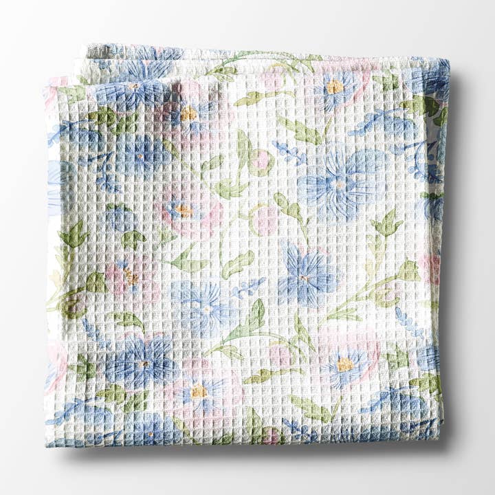 Chinoiserie Grandmillennial Kitchen Towel Blue Preppy Floral for wholesale by Canary Road