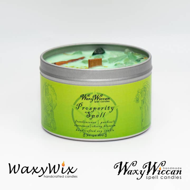 The Wicklow Witch Ltd - Wholesale Travel Candles - Wiccan Prosperity Spell Candle With Crystals2