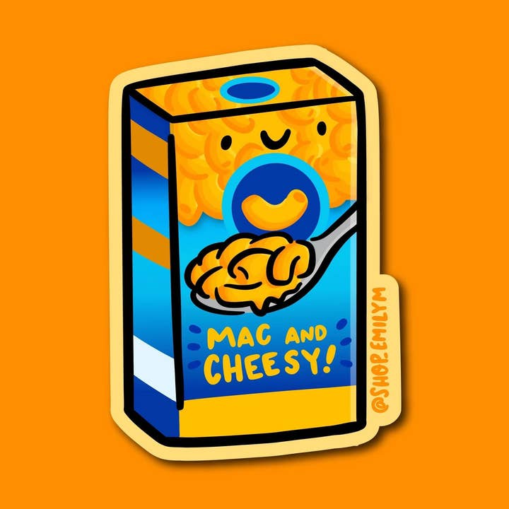 Macaroni & Cheese Box Vinyl Sticker for wholesale by Shop Emily M