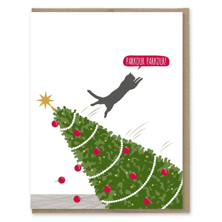 Modern Printed Matter - Wholesale Christmas Card - Parkour Cat Christmas Card