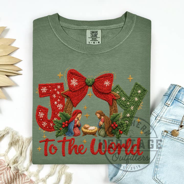 Joy to the World Nativity – Faux Yarn Comfort Colors Tee for wholesale by Southern Heritage Outfitters