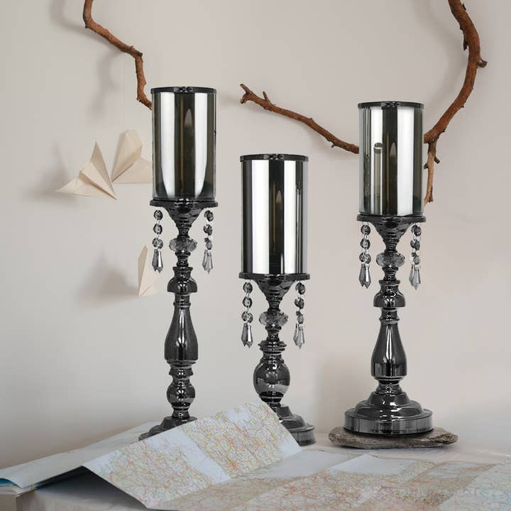 5" Top | Black Crystal Candle Stand for wholesale on Faire6