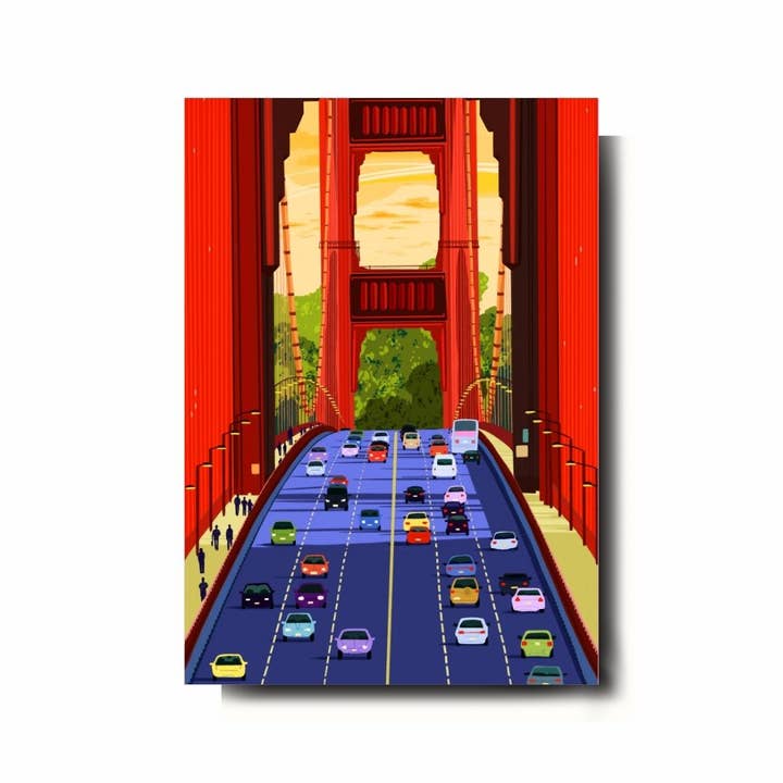 Illustrated Wall Art Print - The Golden Gate Bridge for wholesale by Emily Palmer Illustration