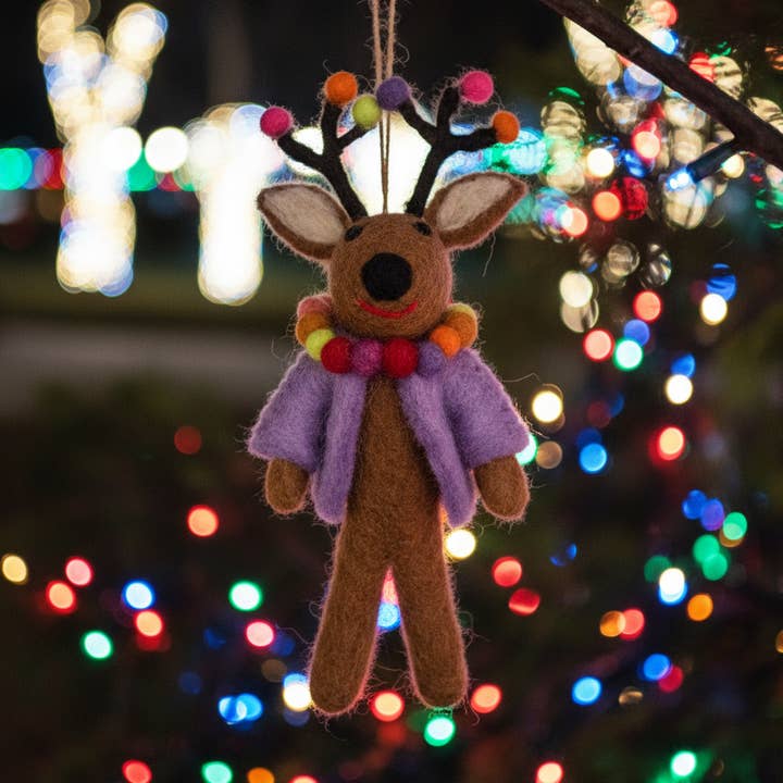 Handmade Felt Donner the Neon Reindeer Christmas Decoration for wholesale by Felt So Good