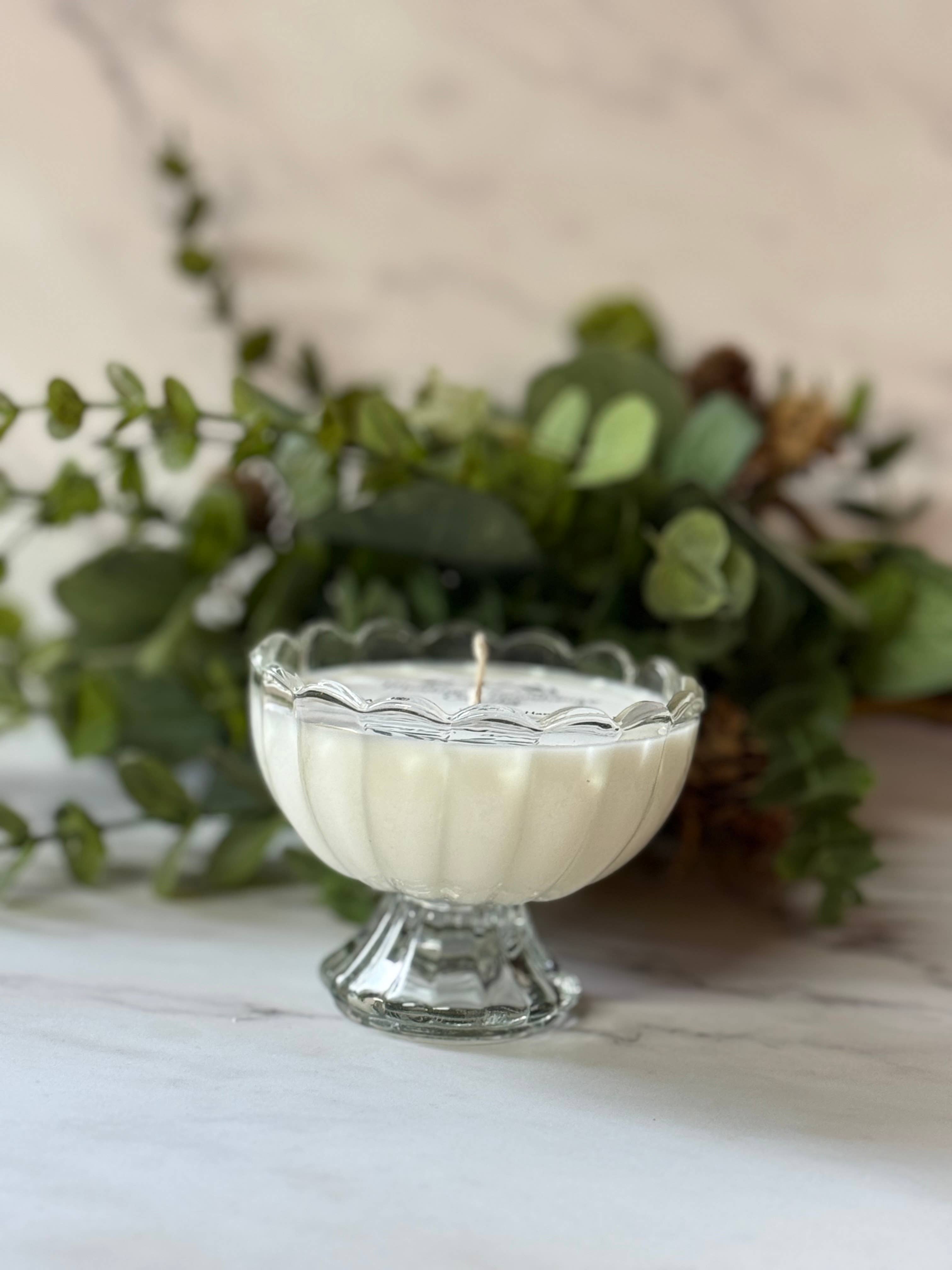 Montana Farmhouse Candles - Wholesale Jar/Filled Candle - Scalloped Pedestal Candle