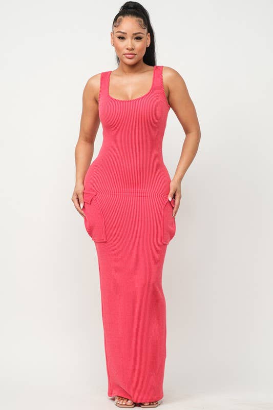 Boswell - Wholesale Dress - Women's - Pocket Detail Rib Long Dress11