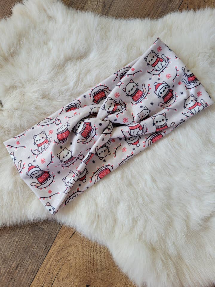 Cute cats in Christmas sweaters for wholesale by Sew fashionable headbands