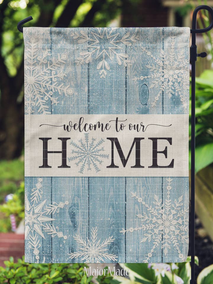 Garden Flag - Christmas Welcome To Our Home for wholesale by MajorMade Design Co