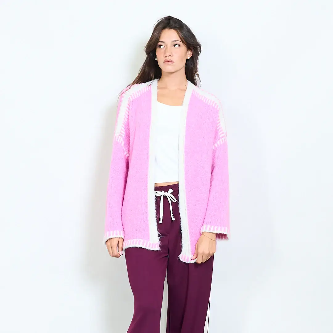 AMELÉ - Wholesale Cardigan - Women's - Bouclé knit cardigan with contrasting details.6