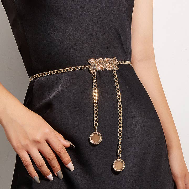 WOMEN ROSE BUCKLE WAIST CHAIN BELT_CWABE0308 for wholesale by ACCITY