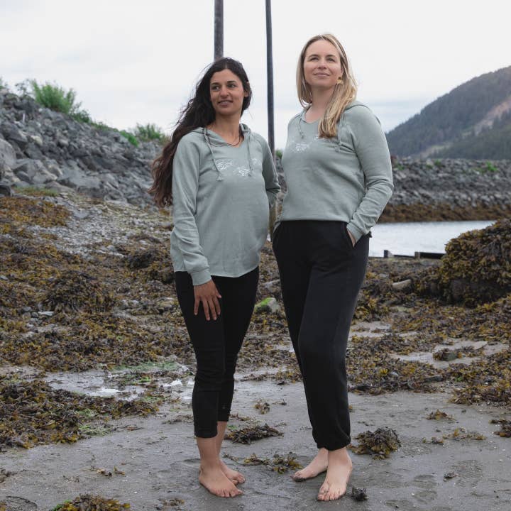 Womens Wave Cut Sage Green Salmon Hoodie for wholesale by Alaska Creations