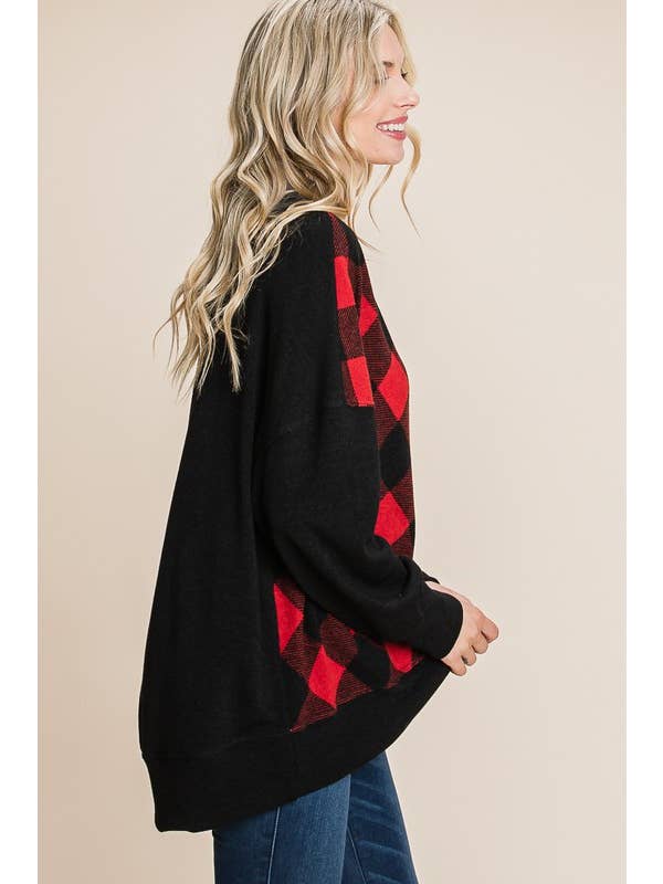 Emerald Collection - Wholesale Cardigan - Women's - ETK-8553-PL Plus Size Buffalo Plaid Knit Cardigan 13