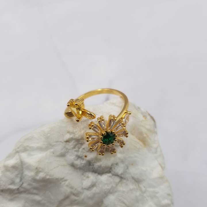 The Pretty Jewellery - Wholesale Multi-Stone Ring - Crystal Sunflower Anxiety Rings - Adjustable1
