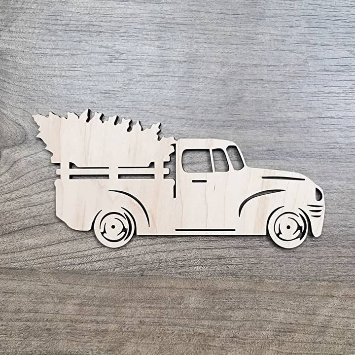 Vintage Christmas Truck Wood Cutout Shape DIY Craft Sign for wholesale by KobasicCreations