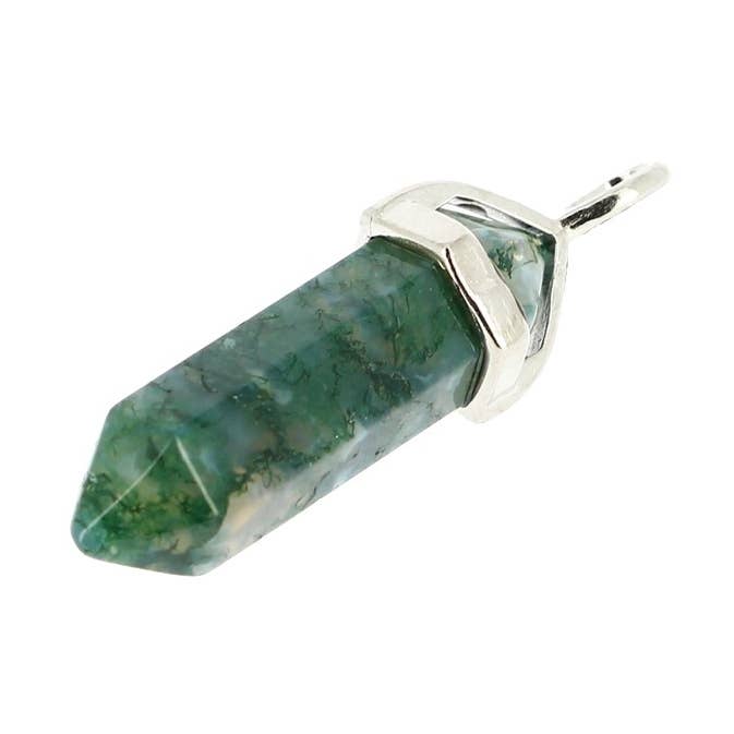 Moss Agate Point Pendants for wholesale by Artisans de Madagascar
