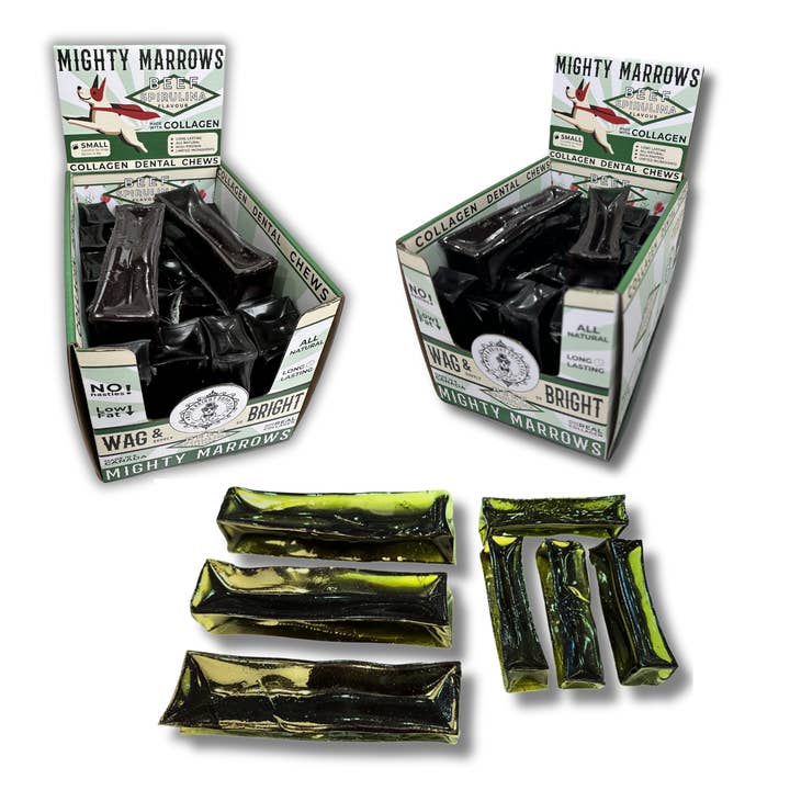 Wag & Bright Supply Co. - Wholesale Pet Bone/Rawhide - Dog - Mighty Marrows Collagen Dental Chew - Spirulina Beef - SM/LG