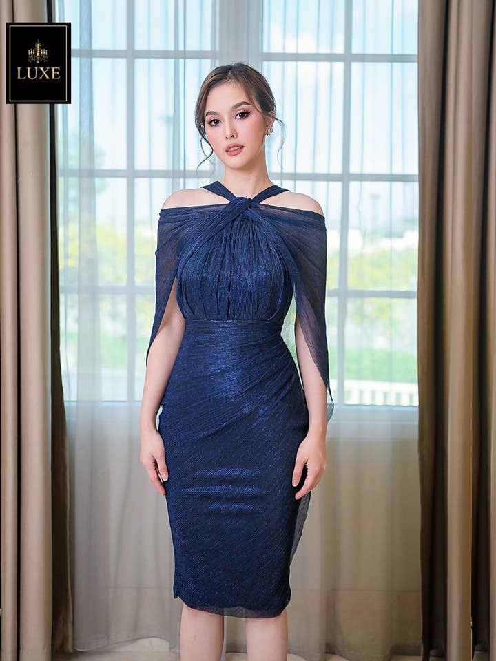 Halter Neck With Cape Metallic Dress for wholesale by AlexyDesings