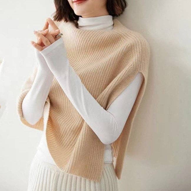 Dipped Shop - Vente Écharpe – femme - Écharpe châle tricotée de couleur unie fendue sur le côté DPS16118