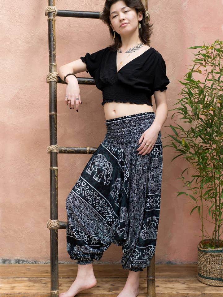 Namaste – wholesale Byxor - Dam – Freesize Aladdin Style Elephant Print Byxa