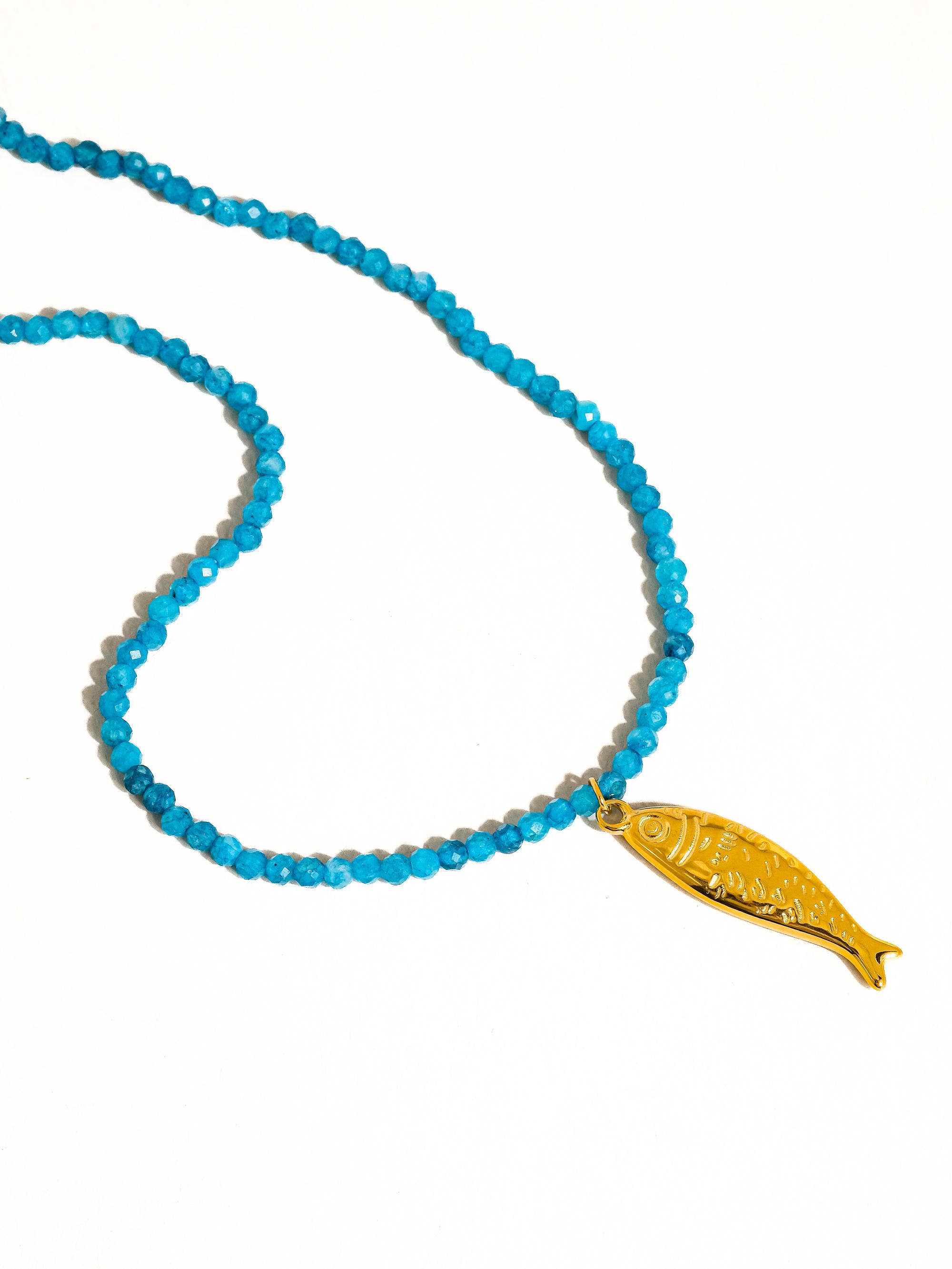 Blue Sasha 18K Gold Non-Tarnish Fish Beaded Necklace for wholesale on Faire3