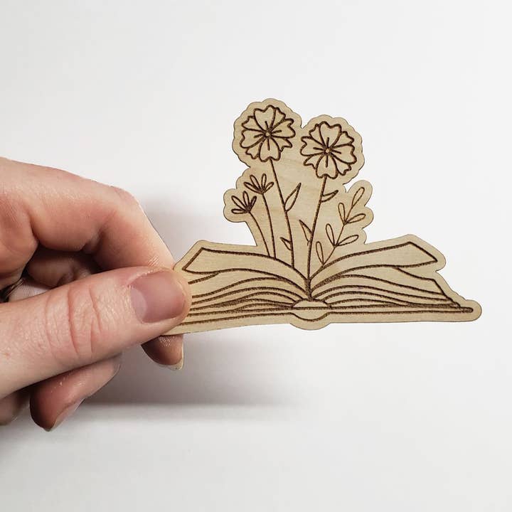 Flowers in Book Flexible Wooden Engraved Sticker for wholesale by Barton Market LLC