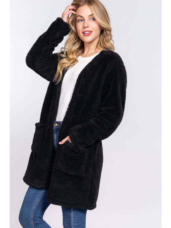 Active Basic | Active USA - Wholesale Jacket - Women's - Long Sleeve Open Front with Pocket Sherpa Jacket
