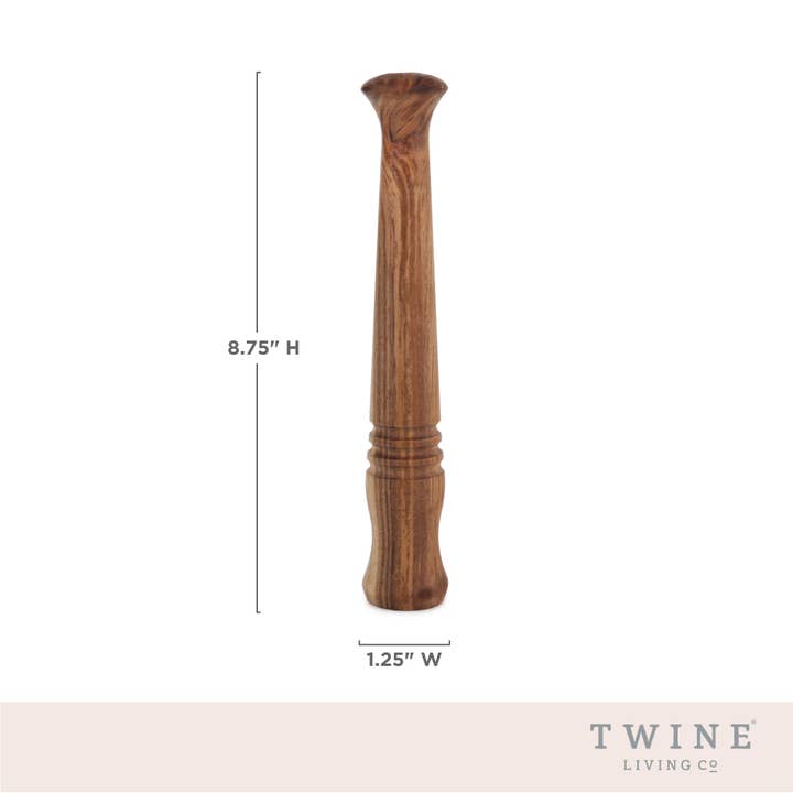 Twine - Wholesale Muddler - Acacia Rounded Top Muddler w/ Burlap Storage Bag