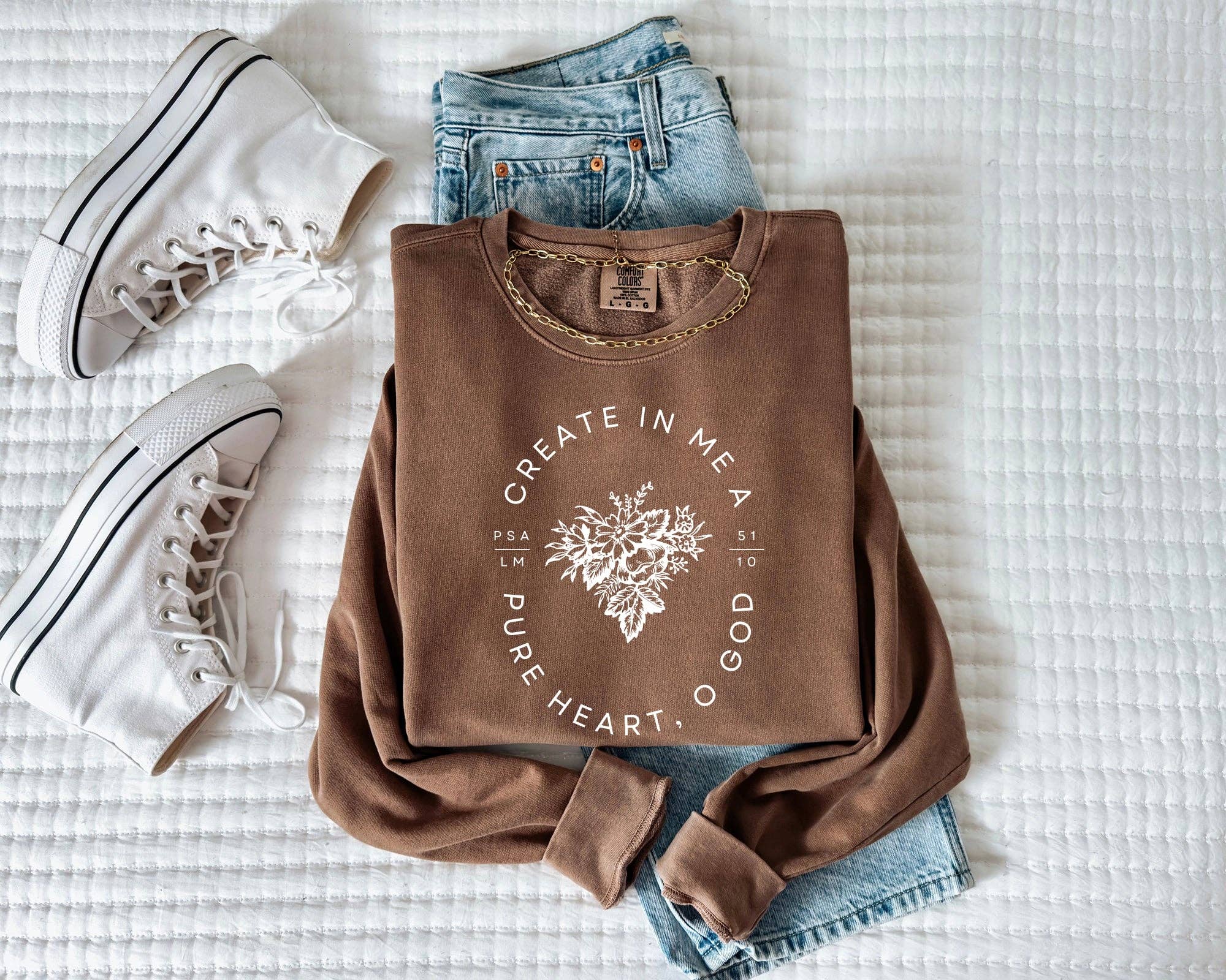 Verita Culture - Wholesale Graphic Sweatshirt - Women's - Create In Me A Pure Heart Inspirational Christian Sweatshirt