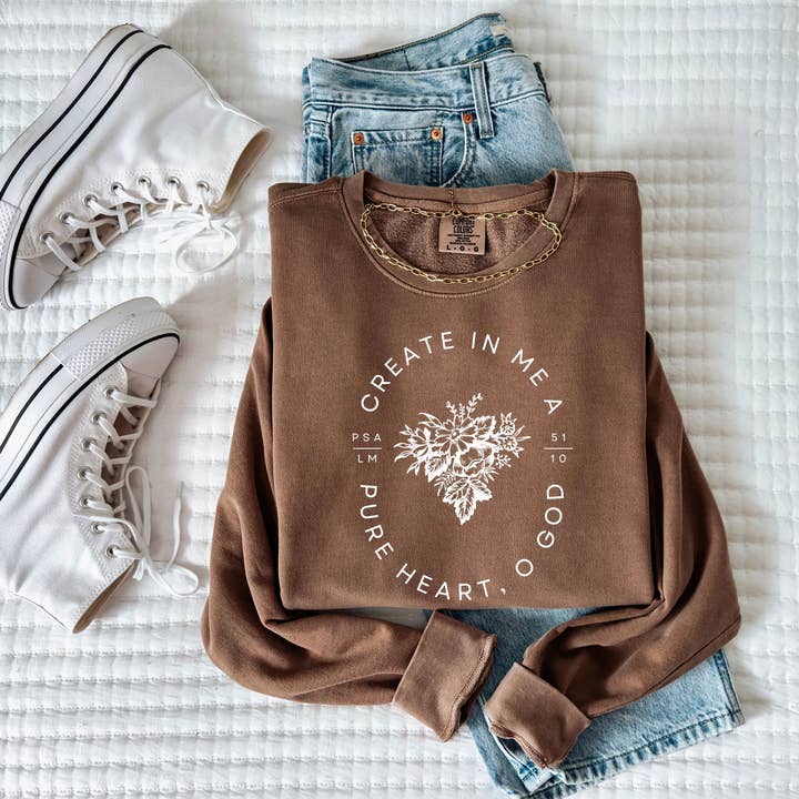 Verita Culture - Wholesale Graphic Sweatshirt - Women's - Create In Me A Pure Heart Inspirational Christian Sweatshirt0