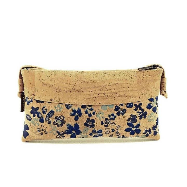 Cork Crossbody Bag and Vegan Envelope Bag for Women in Blue Floral for wholesale by Moddanio Cork