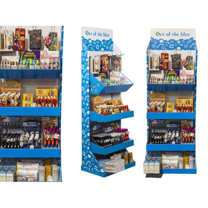 Esposizione a pavimento pronta all'uso, Ritorno a scuola, per la vendita all'ingrosso da parte di Out of the blue KG