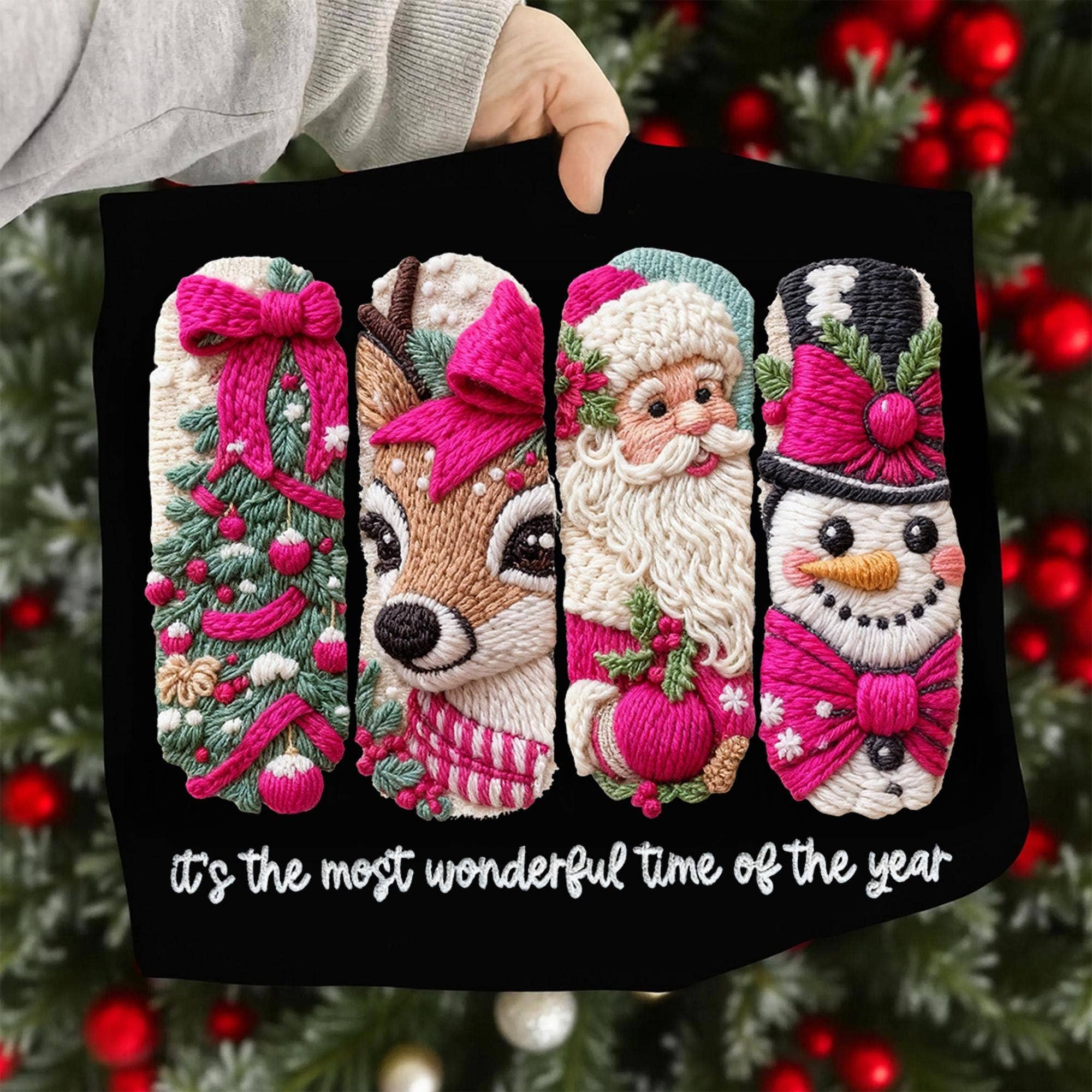 NVC Ecommerce LLC - Wholesale T-Shirt (Graphic) - Women's - Faux Yarn Crochet Merry Christmas Shirt, Xmas Tree Sweater2