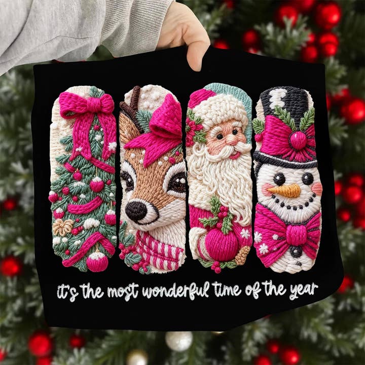 NVC Ecommerce LLC - Wholesale T-Shirt (Graphic) - Women's - Faux Yarn Crochet Merry Christmas Shirt, Xmas Tree Sweater2