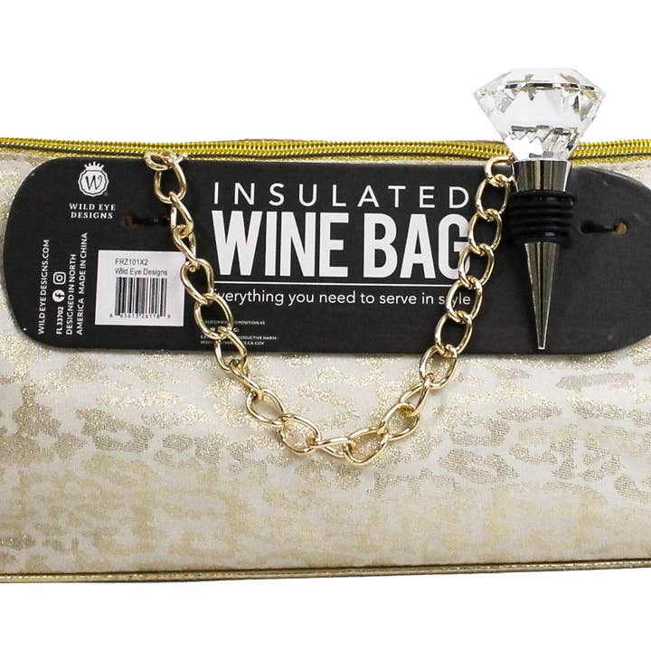 Weiß-goldene Leoparden-thermo-Weintasche & Diamantverschluss für den Großhandel von Wild Eye Designs