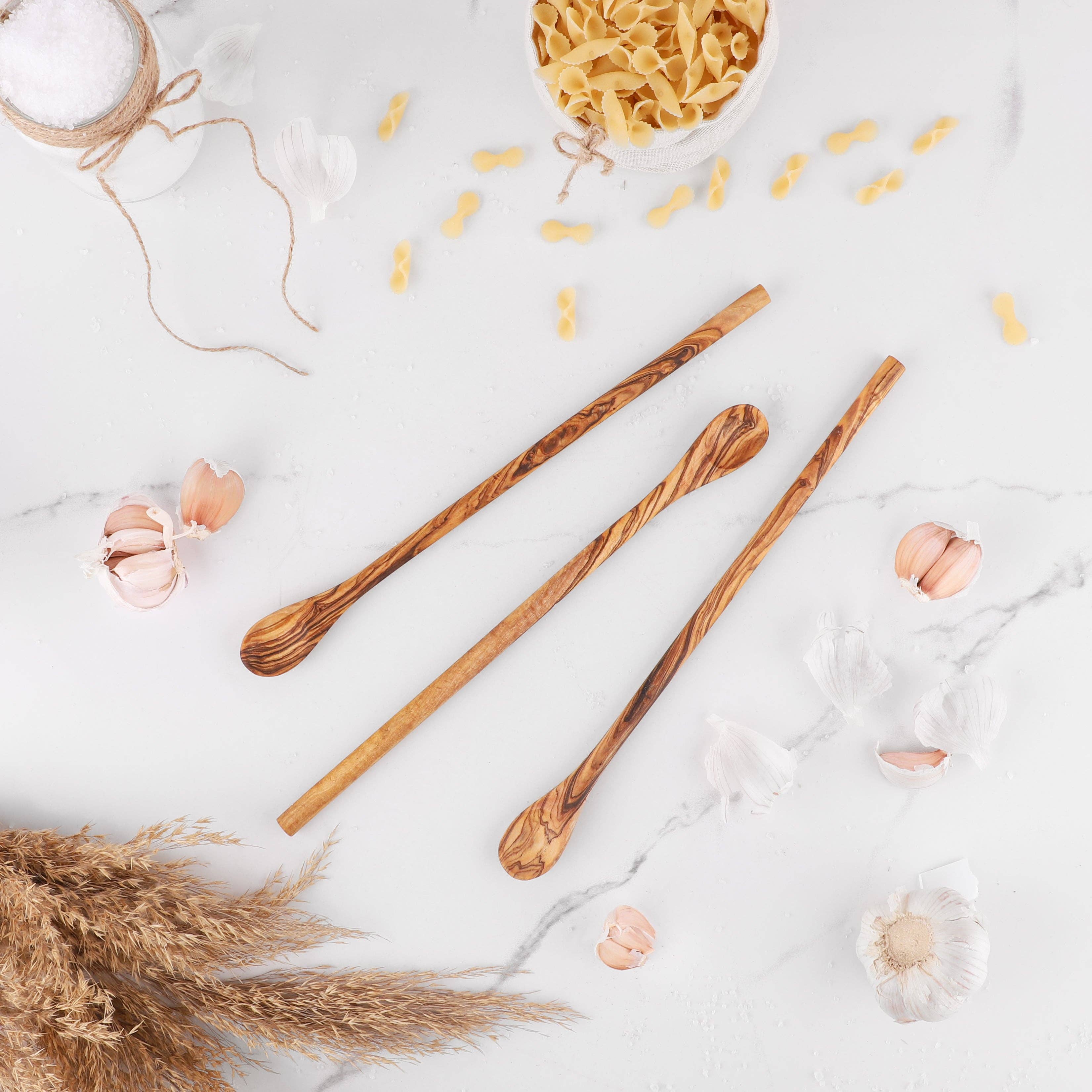 Krafts GmbH Olive Wood - Wholesale Mixing Spoon - Handmade Olive Wood Long Handle Stirring Spoon - 20 - 28 cm5