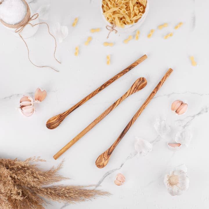 Krafts GmbH Olive Wood - Wholesale Mixing Spoon - Handmade Olive Wood Long Handle Stirring Spoon - 20 - 28 cm5