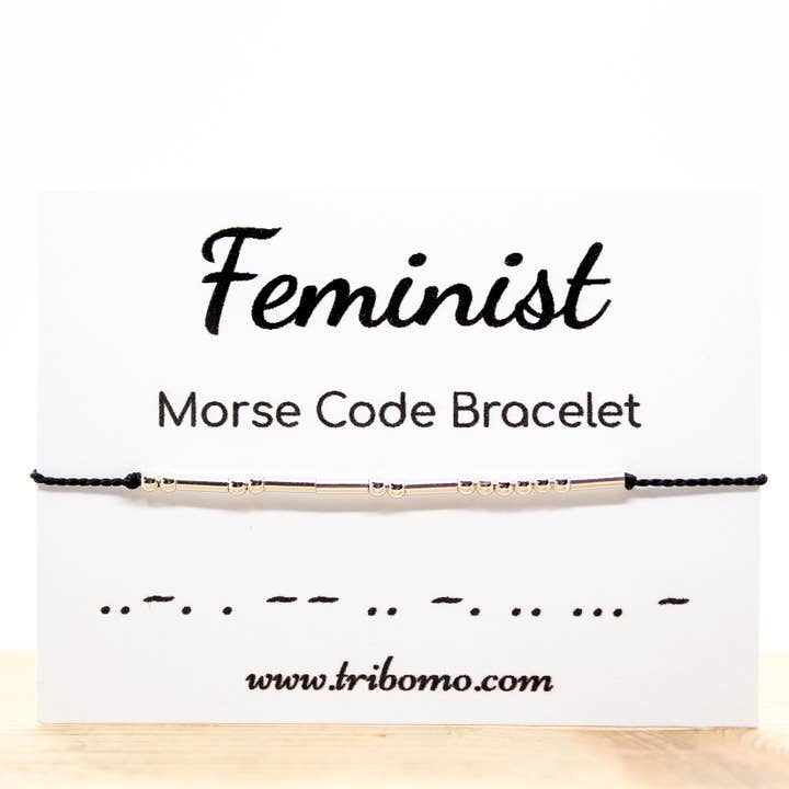Sterling Silver and Silk Cord Morse Code Bracelet FEMINIST for wholesale by Tribomo