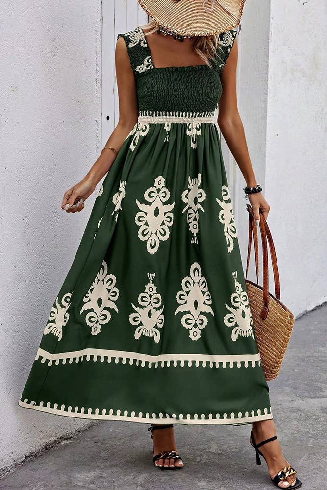 UNISHE - Wholesale Dress - Women's - Beach Resort Style Printed Bandeau Maxi Dress ZK18566