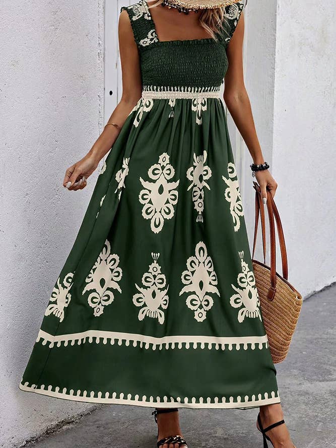 UNISHE - Wholesale Dress - Women's - Beach Resort Style Printed Bandeau Maxi Dress ZK18566