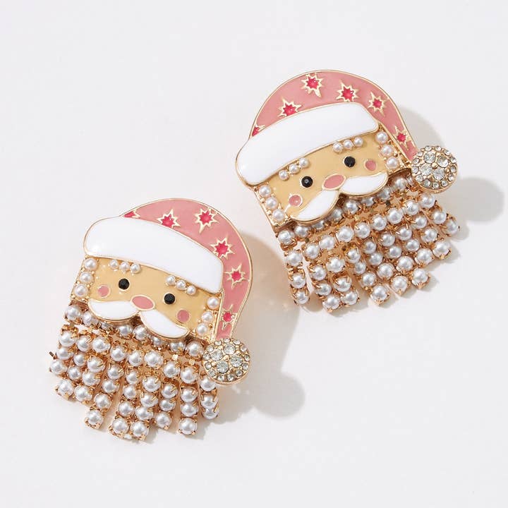 Frem – Großhandel Ohrhänger – Weihnachtsmann-Ohrringe mit Perlenfransenbart0