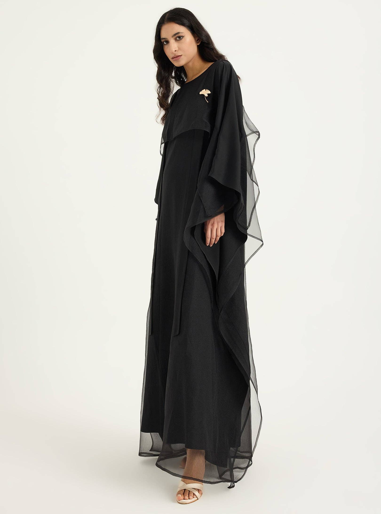 Store WF – wholesale Kaftan – Women's – Black Organza Double Layer Kaftan Dress4
